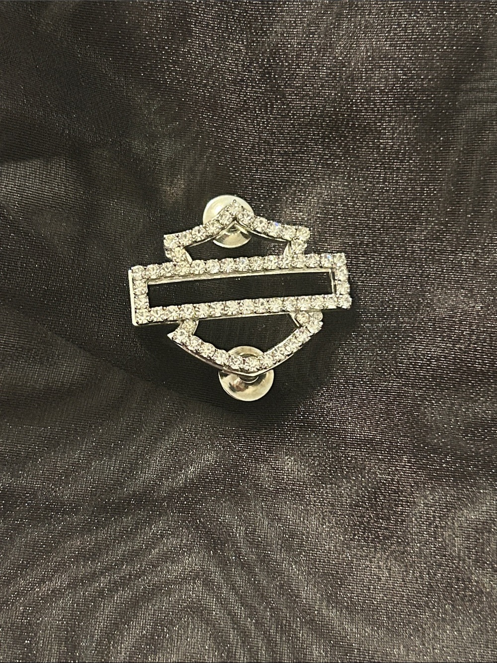 Vintage Harley Davidson Crystal Shield Brooch Pin - Silver Rhinestone Accent